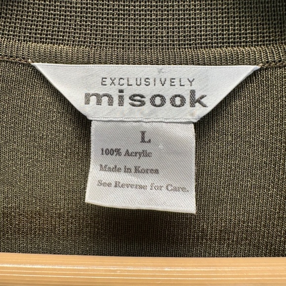 Exclusively Misook Open Cardigan Women's L Large Long Sleeves Army Green Pockets - Picture 3 of 13